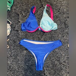 SHEIN Blue and Light Blue Bikini with Pink Accents